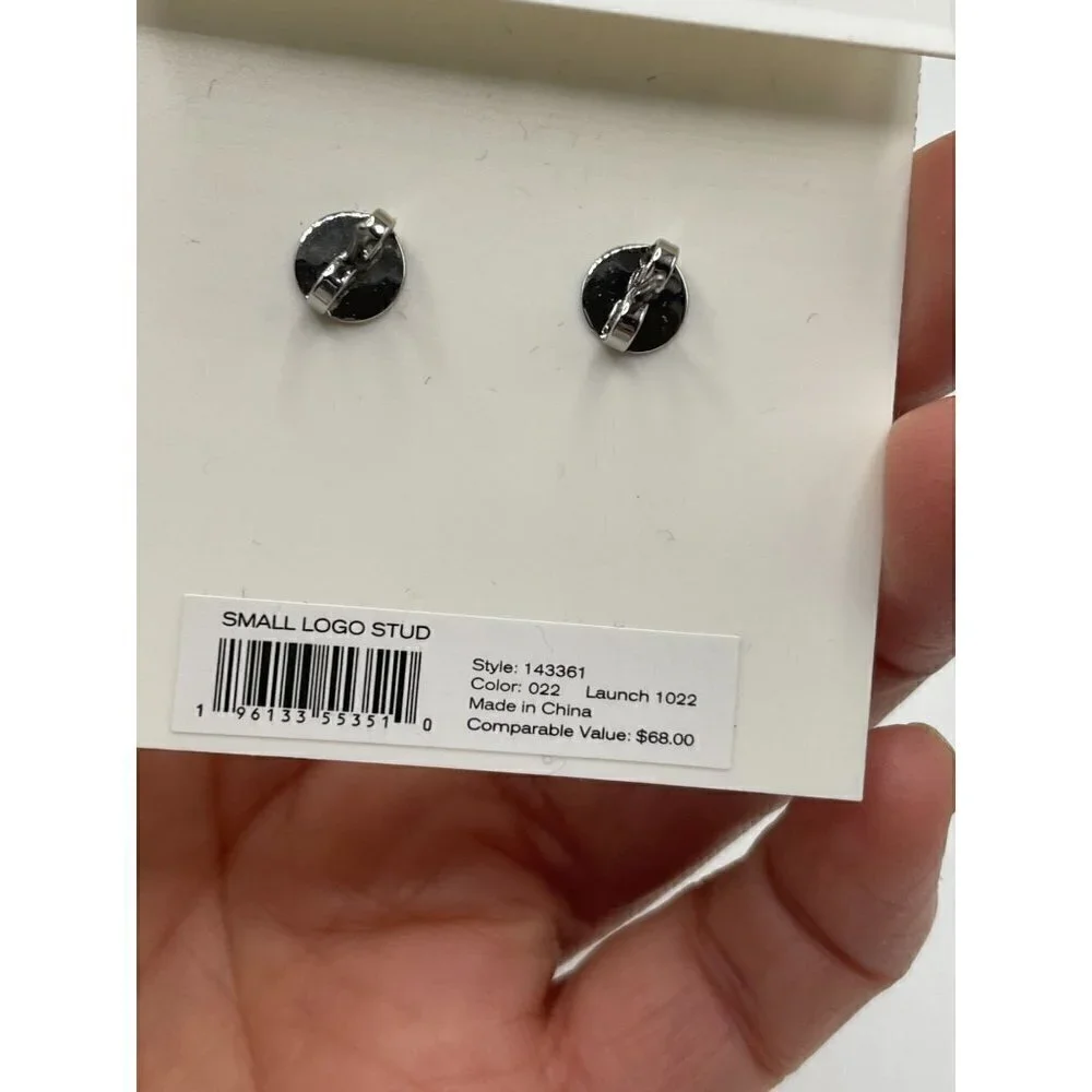 NWT Tory Burch Iconic Small T Logo Stud Pierced Earrings Silver Tone 3/8
